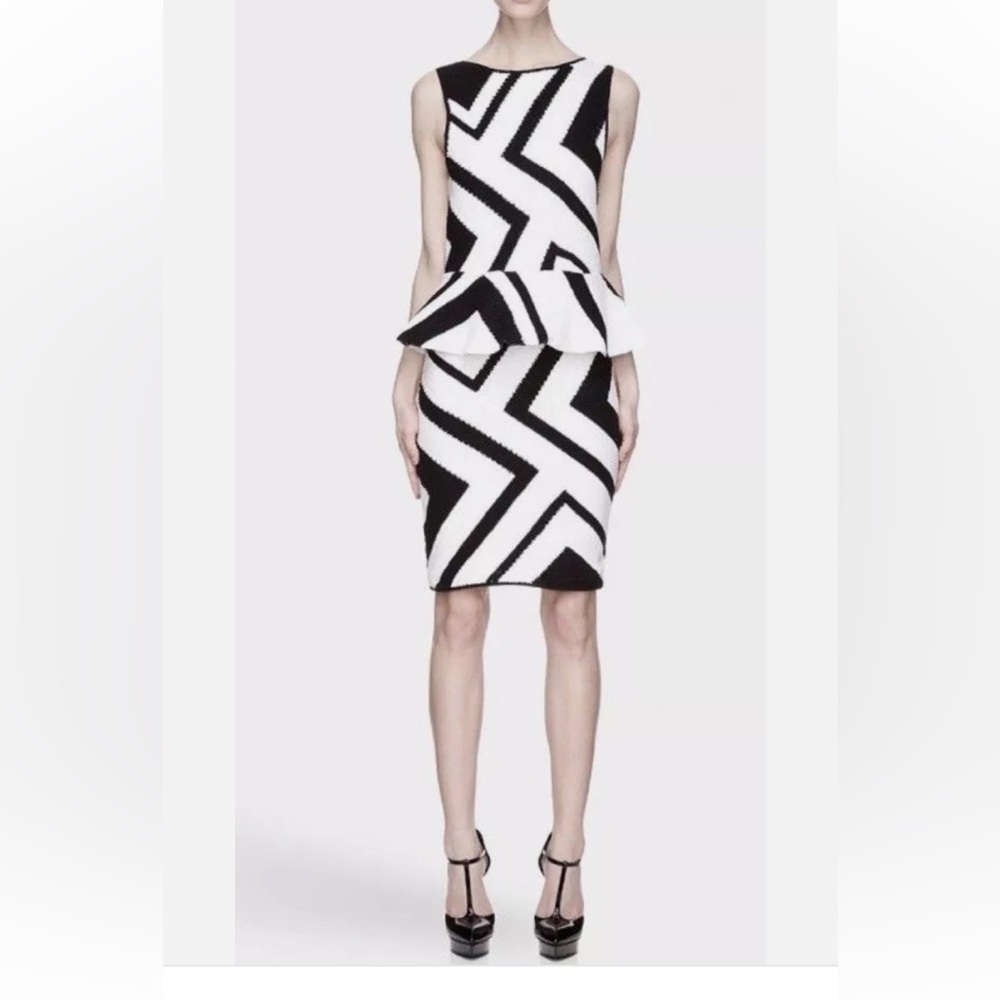 Alice + Olivia Black and White Monaco Crochet Peplum Sleveless Dress Size XS